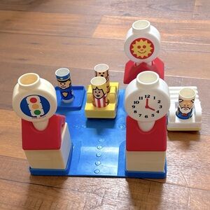 Vintage Johnson & Johnson Peg Pals Building Block Village Street Car Play Set